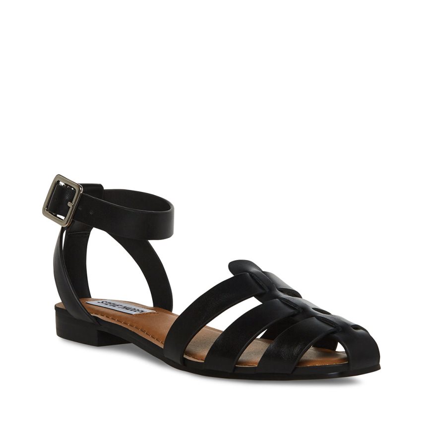 Sandalias Planas Steve Madden Media Cuero Mujer Negras | ES BC1436